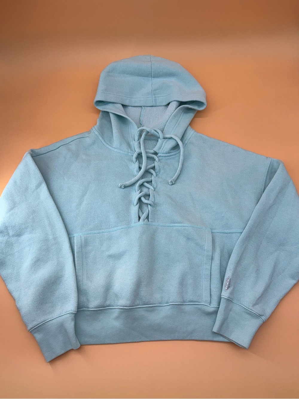 FP Movent Light Blue Lace-Up Hoodie Sweatshirt Comfy Loungewear Cozy Fall